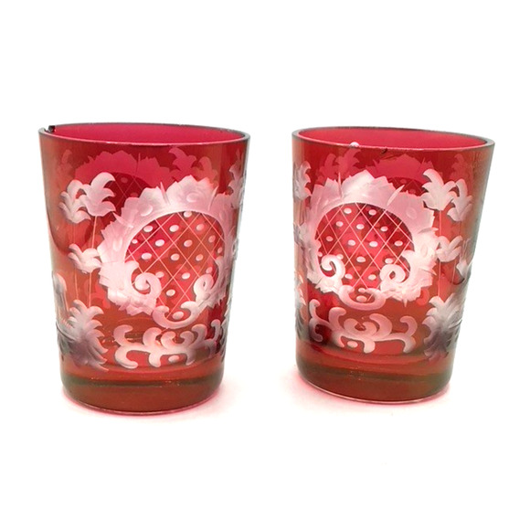 Antique Egermann Bohemian Czech Ruby Cut to Clear Flip Glass Vase (AS-IS) - Picture 1 of 8